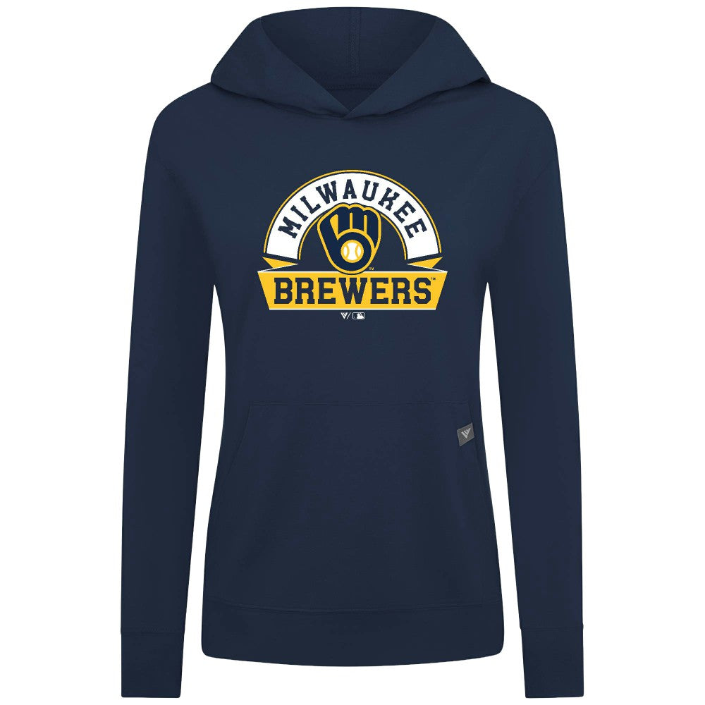 Navy Milwaukee Brewers Levelwear Women's Relay Banner Arch Long Sleeve T-Shirt Hoodie