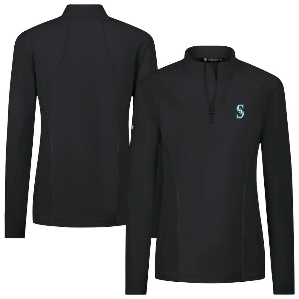 Black Seattle Mariners Levelwear Women's Upright Insignia 2.0 Quarter-Zip Tri-Blend Top