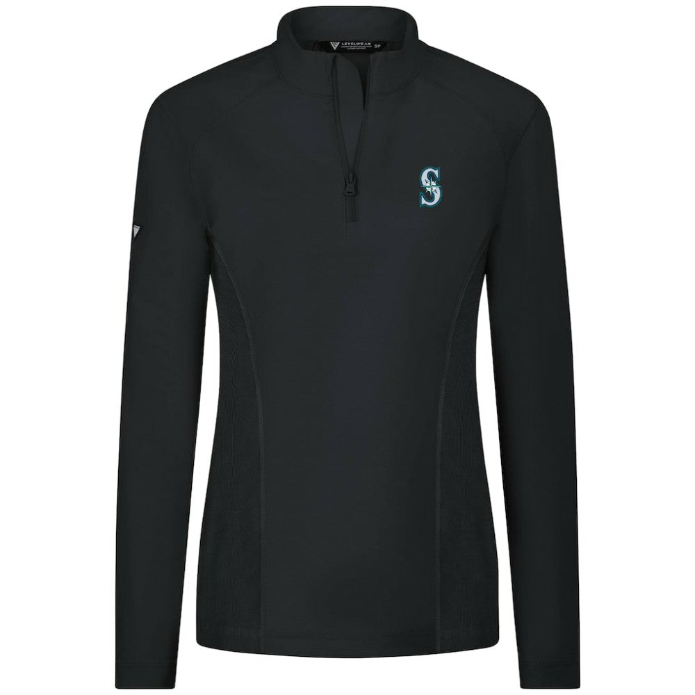 Black Seattle Mariners Levelwear Women's Upright Insignia 2.0 Quarter-Zip Tri-Blend Top