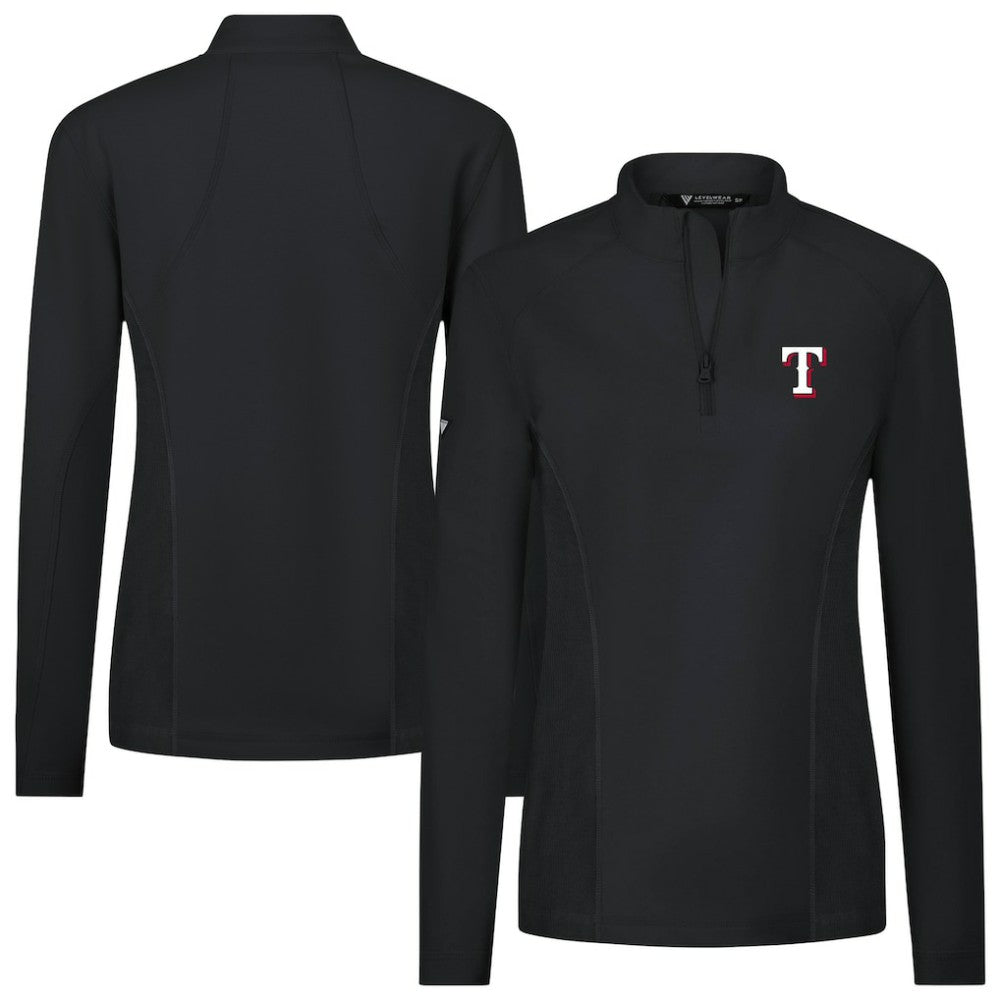 Black Texas Rangers Levelwear Women's Upright Insignia 2.0 Quarter-Zip Tri-Blend Top