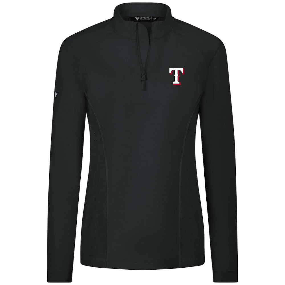 Black Texas Rangers Levelwear Women's Upright Insignia 2.0 Quarter-Zip Tri-Blend Top