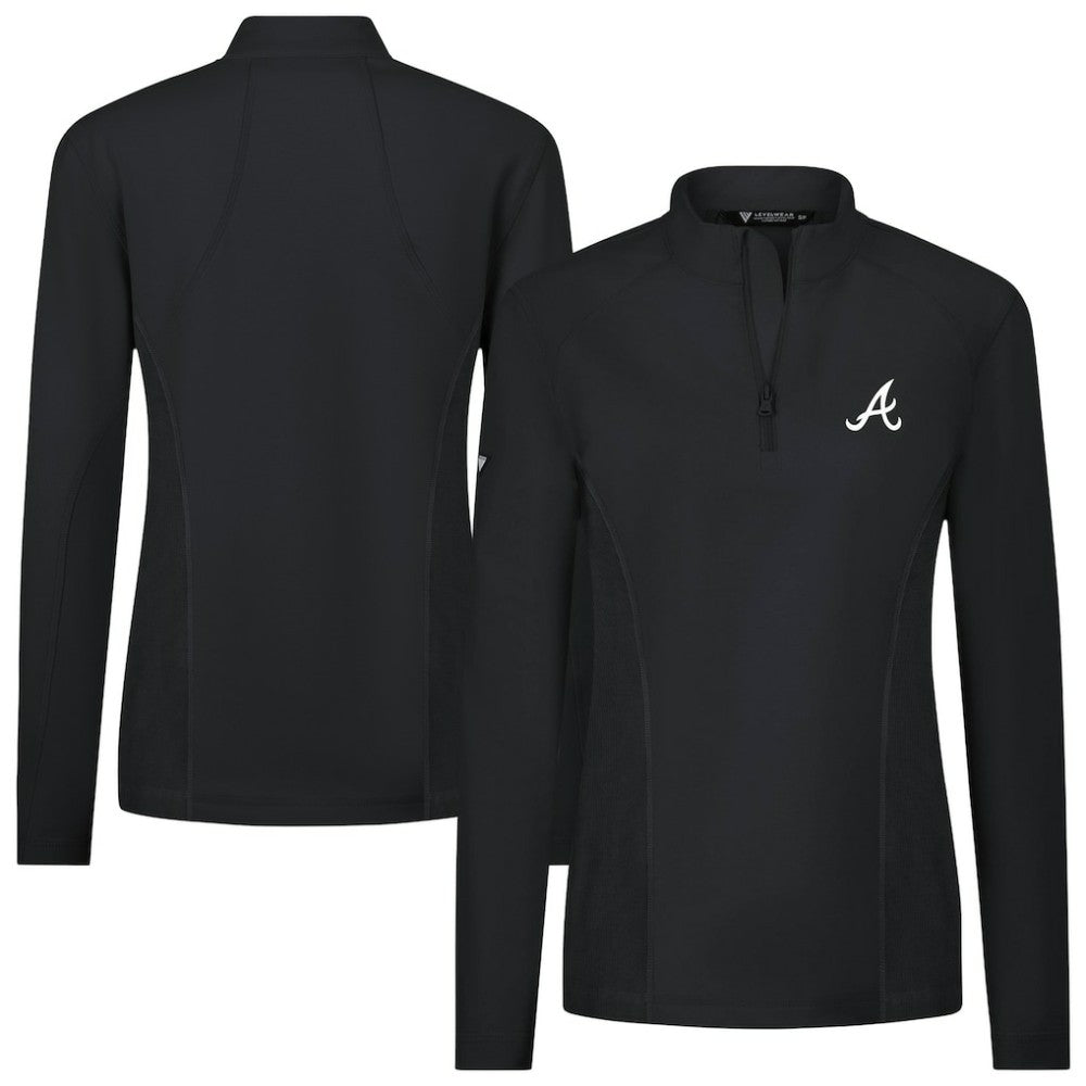 Black Atlanta Braves Levelwear Women's Upright Insignia 2.0 Quarter-Zip Tri-Blend Top