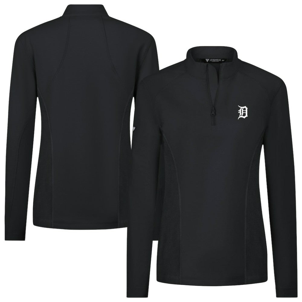 Black Detroit Tigers Levelwear Women's Upright Insignia 2.0 Quarter-Zip Tri-Blend Top