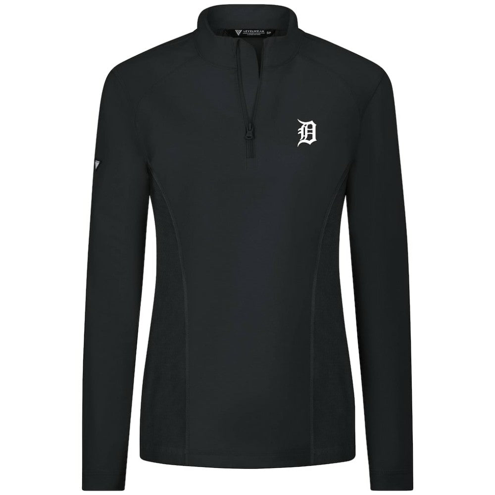 Black Detroit Tigers Levelwear Women's Upright Insignia 2.0 Quarter-Zip Tri-Blend Top