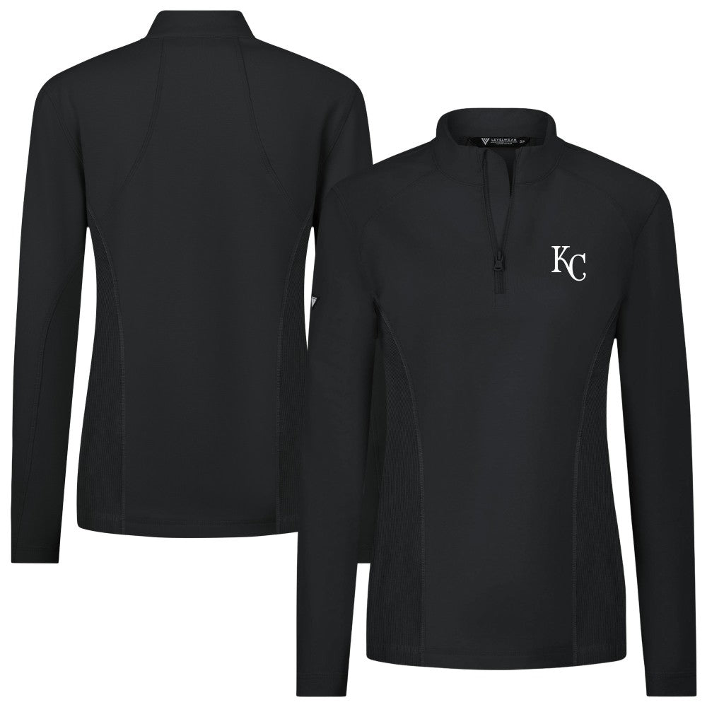 Black Kansas City Royals Levelwear Women's Upright Insignia 2.0 Quarter-Zip Tri-Blend Top