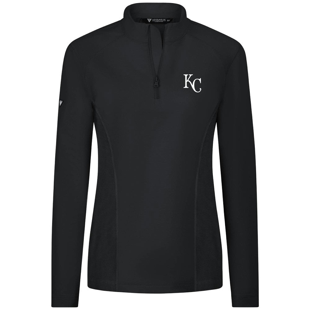 Black Kansas City Royals Levelwear Women's Upright Insignia 2.0 Quarter-Zip Tri-Blend Top