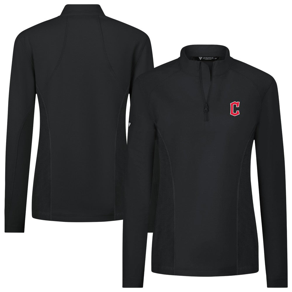 Black Cleveland Guardians Levelwear Women's Upright Insignia 2.0 Quarter-Zip Tri-Blend Top