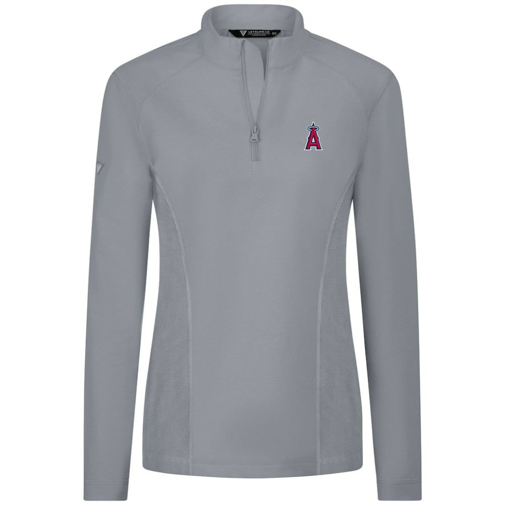 Gray Los Angeles Angels Levelwear Women's Upright Insignia 2.0 Quarter-Zip Tri-Blend Top