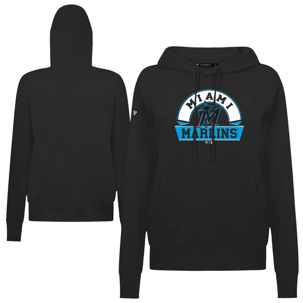 Black Miami Marlins Levelwear Women's Adorn Banner Arch Hoodie