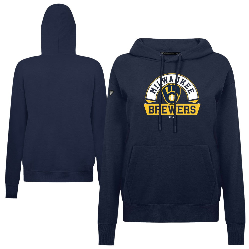 Navy Milwaukee Brewers Levelwear Women's Adorn Banner Arch Hoodie