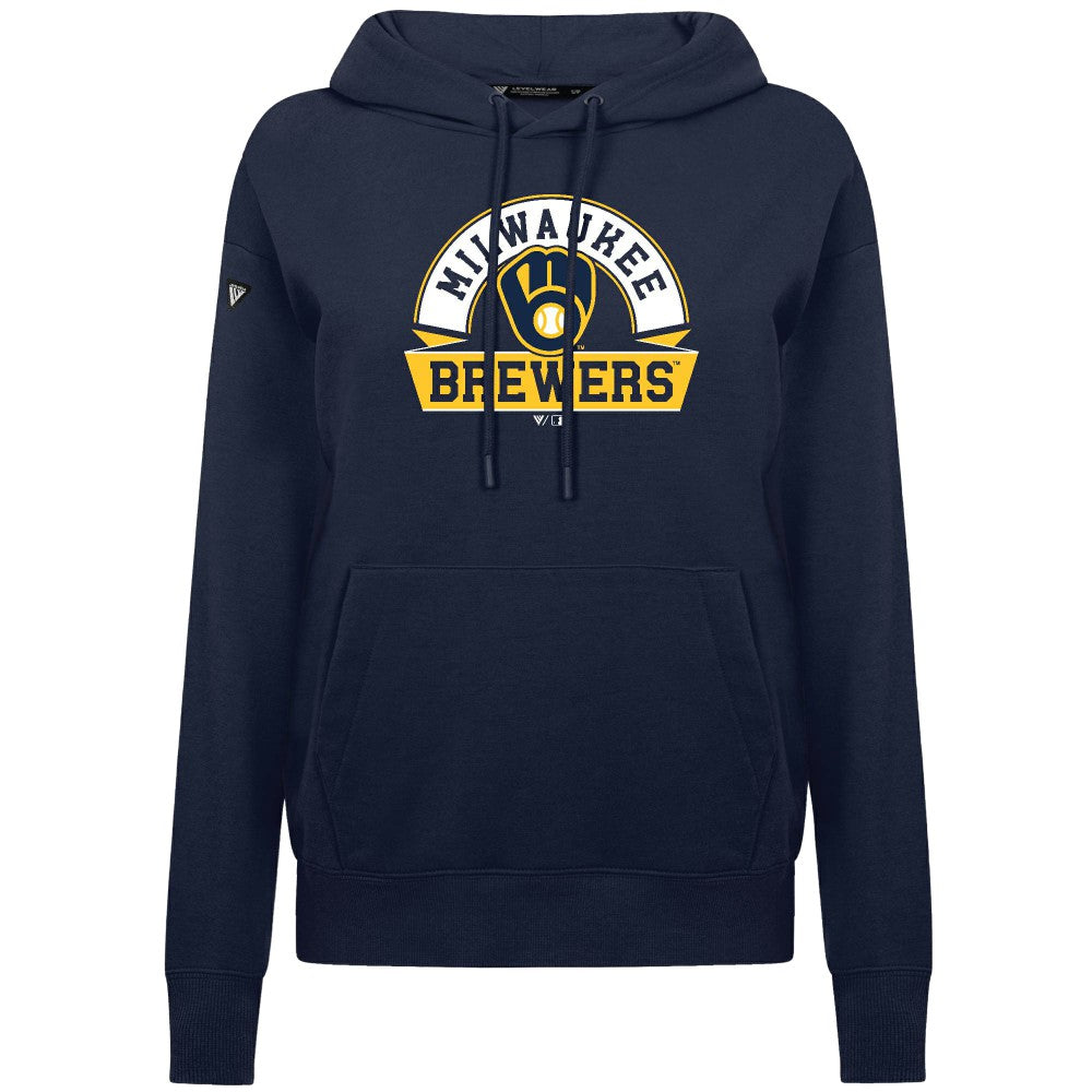 Navy Milwaukee Brewers Levelwear Women's Adorn Banner Arch Hoodie