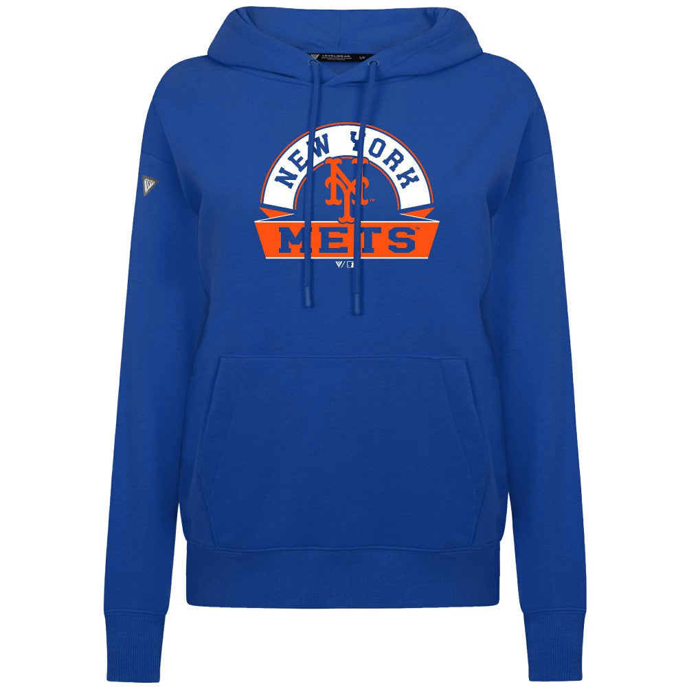 Royal New York Mets Levelwear Women's Adorn Banner Arch Hoodie