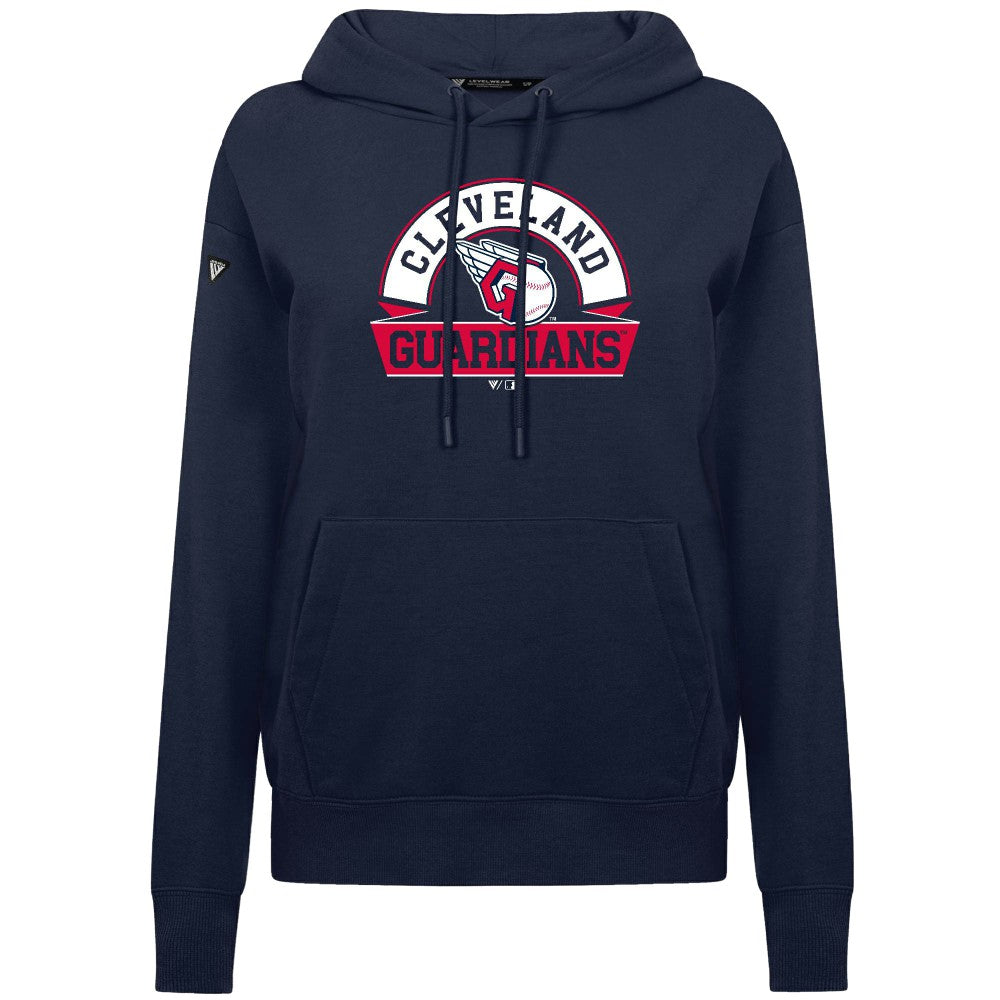 Navy Cleveland Guardians Levelwear Women's Adorn Banner Arch Hoodie