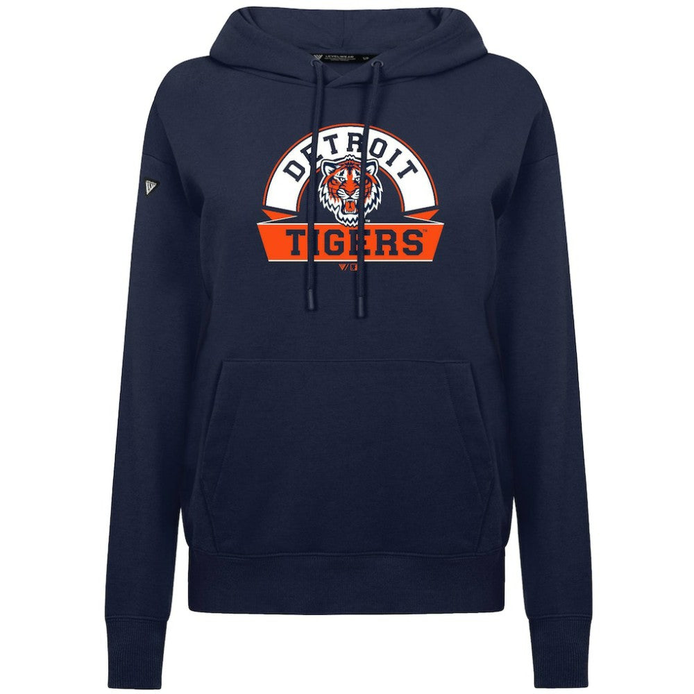 Navy Detroit Tigers Levelwear Women's Adorn Banner Arch Hoodie