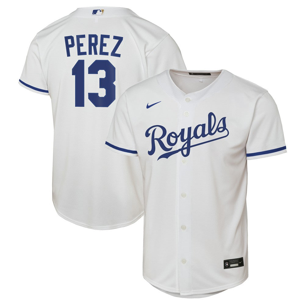 White Salvador Perez Kansas City Royals Nike  Youth Home Replica Jersey