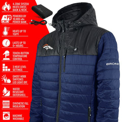 ActionHeat 5V Battery Heated Colorblock Full-Zip Puffer Jacket - Denver Broncos Jackets