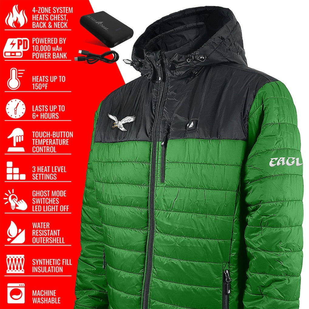 ActionHeat 5V Battery Heated Colorblock Full-Zip Puffer Jacket - Philadelphia Eagles Jackets