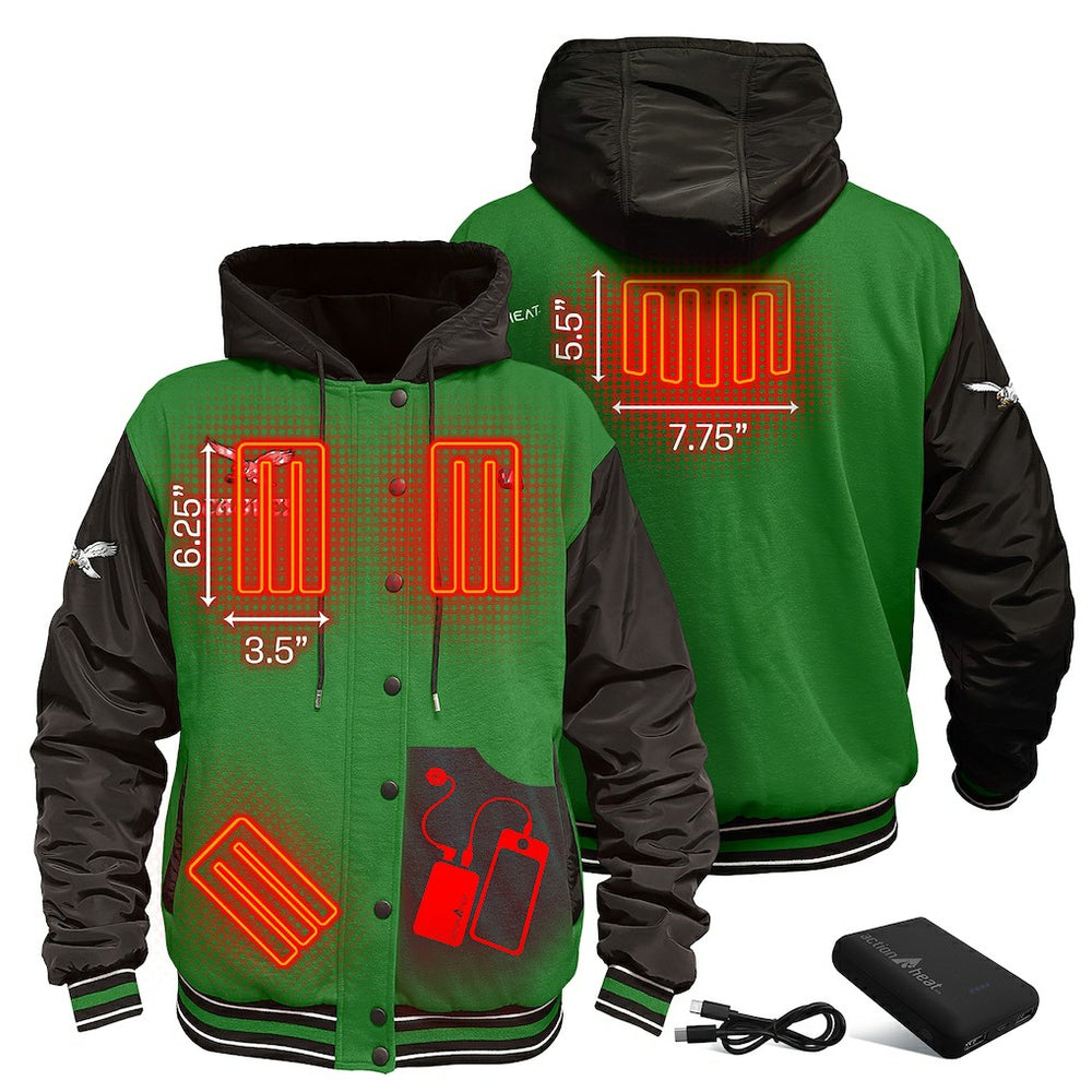ActionHeat 5V Battery Heated Full-Snap Varsity Jacket - Philadelphia Eagles Jackets