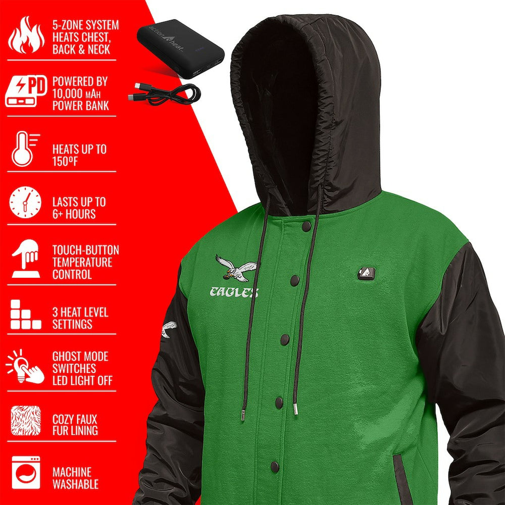 ActionHeat 5V Battery Heated Full-Snap Varsity Jacket - Philadelphia Eagles Jackets