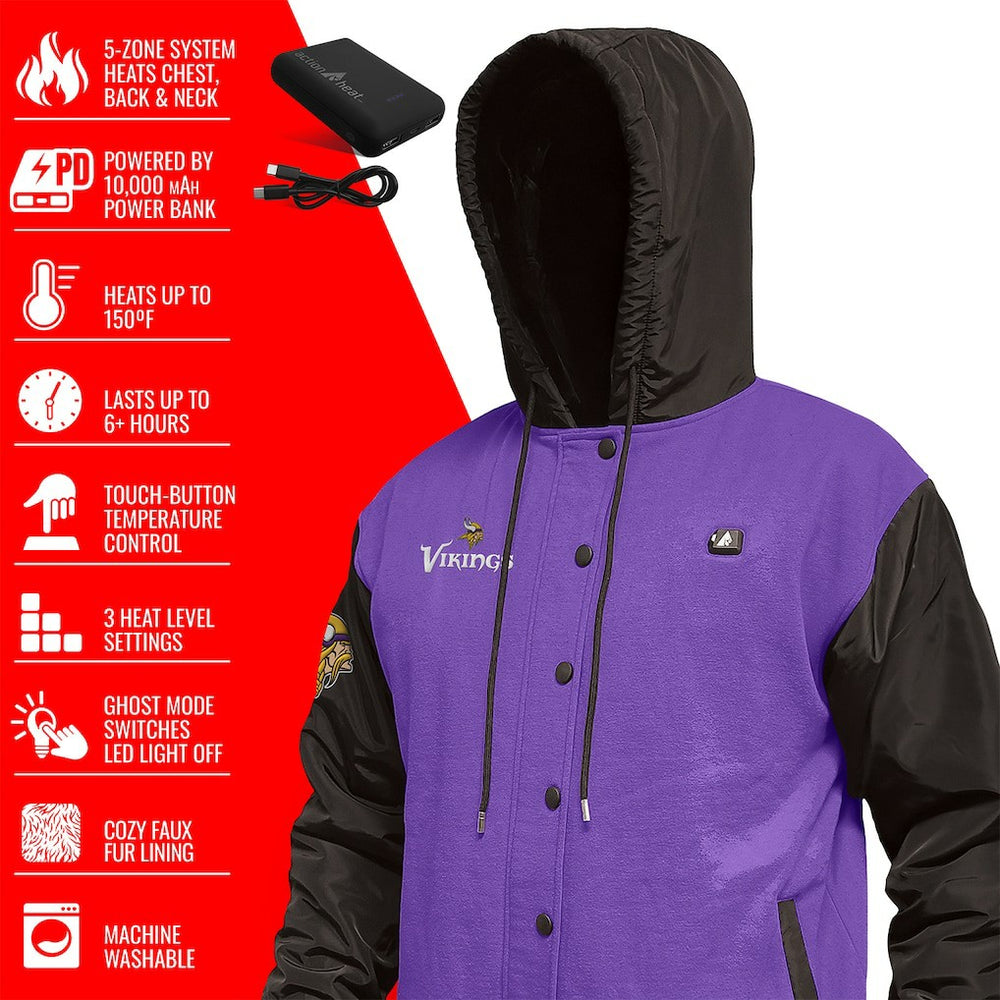ActionHeat 5V Battery Heated Full-Snap Varsity Jacket - Minnesota Vikings Jackets