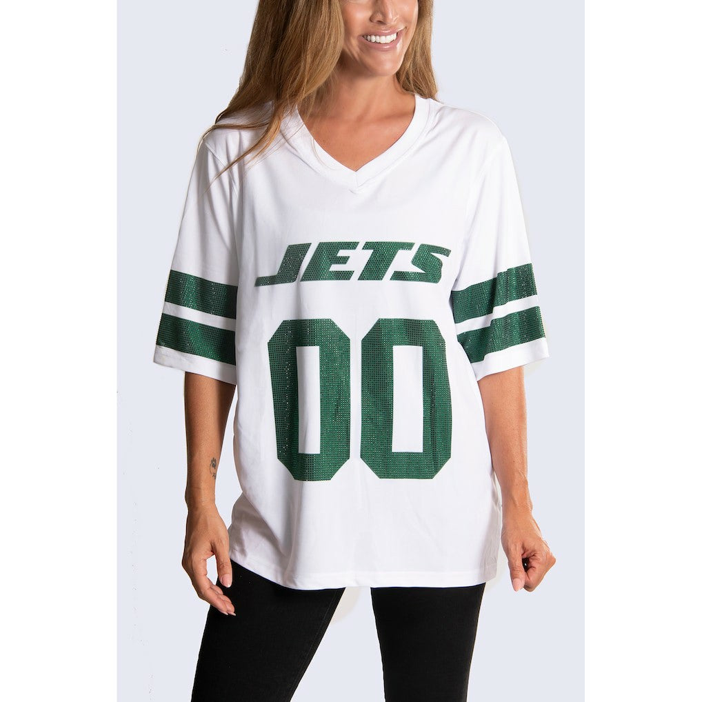 Cuce Women's Rhinestone V-Neck Tunic - New York Jets