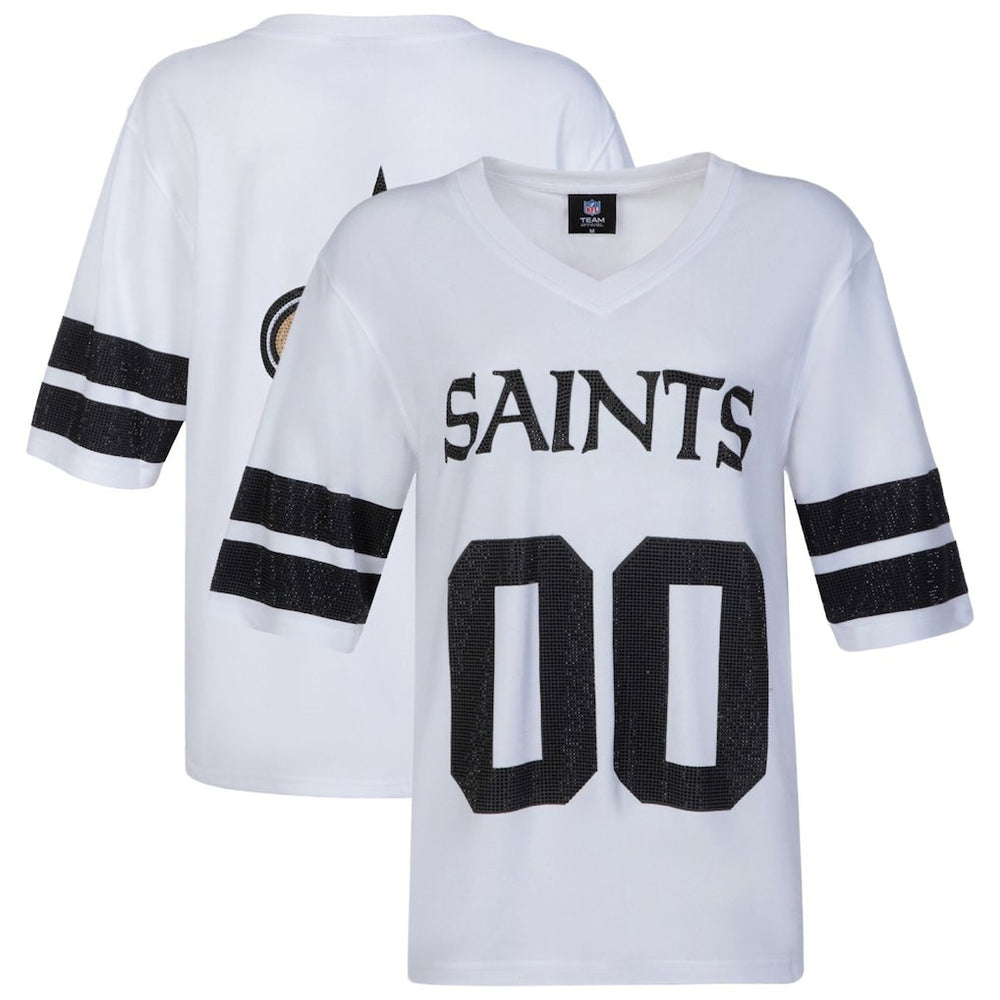 Cuce Women's Rhinestone V-Neck Tunic - New Orleans Saints