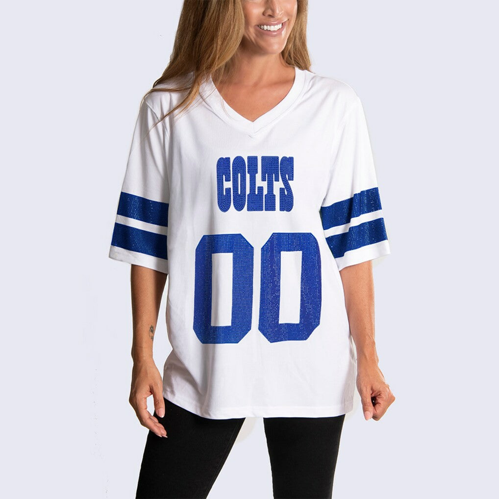 Cuce Women's Rhinestone V-Neck Tunic - Indianapolis Colts