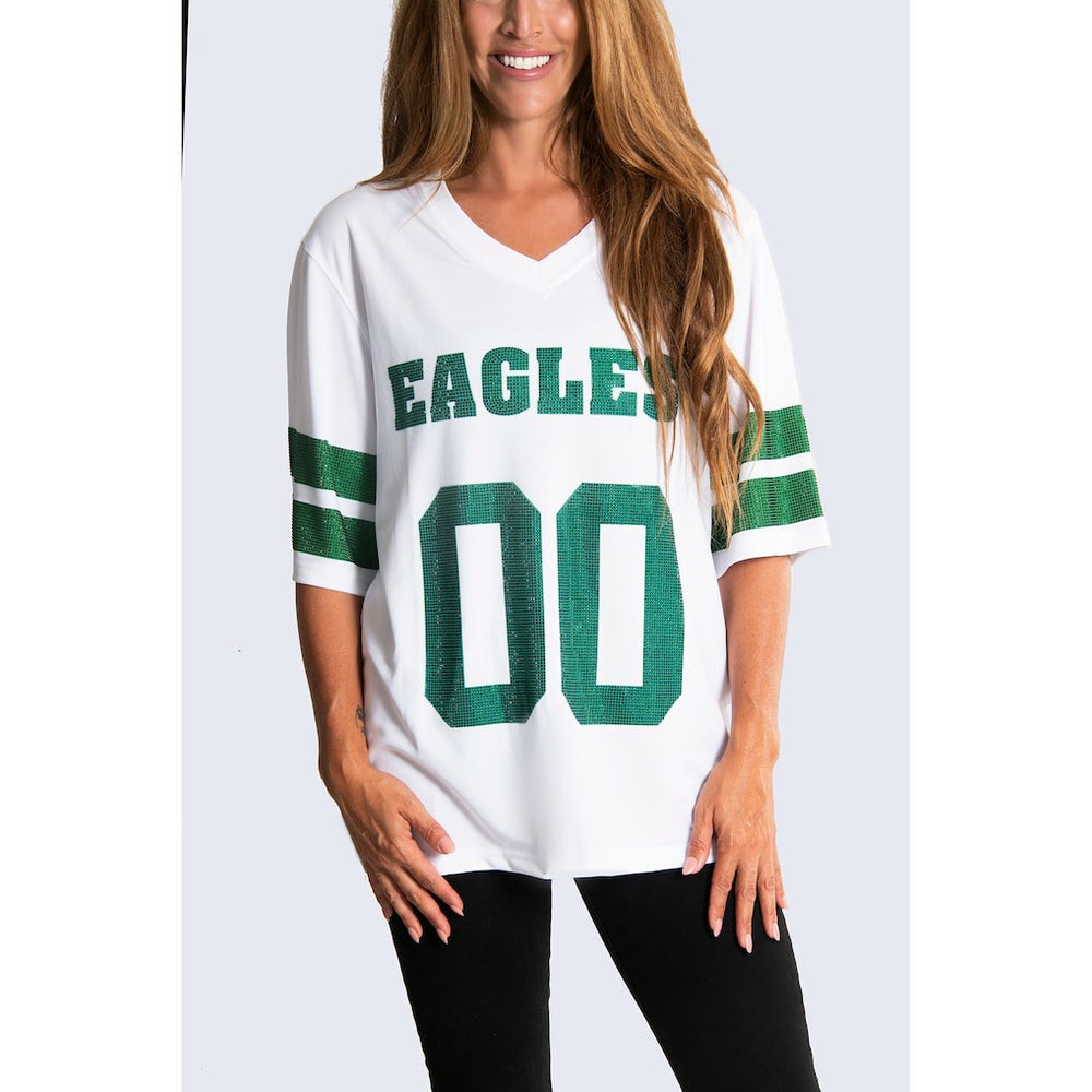 Cuce Women's Rhinestone V-Neck Tunic - Philadelphia Eagles