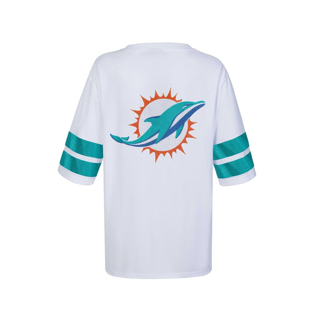 Cuce Women's Rhinestone V-Neck Tunic - Miami Dolphins
