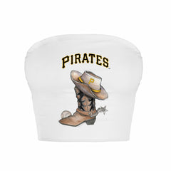 White Pittsburgh Pirates Tiny Turnip Women's Cowboy Boot Crop Tube Top