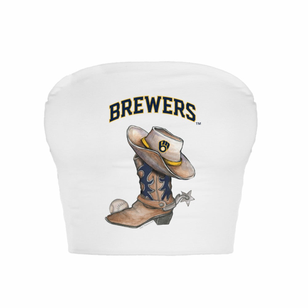 White Milwaukee Brewers Tiny Turnip Women's Cowboy Boot Crop Tube Top