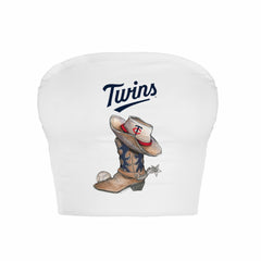White Minnesota Twins Tiny Turnip Women's Cowboy Boot Crop Tube Top