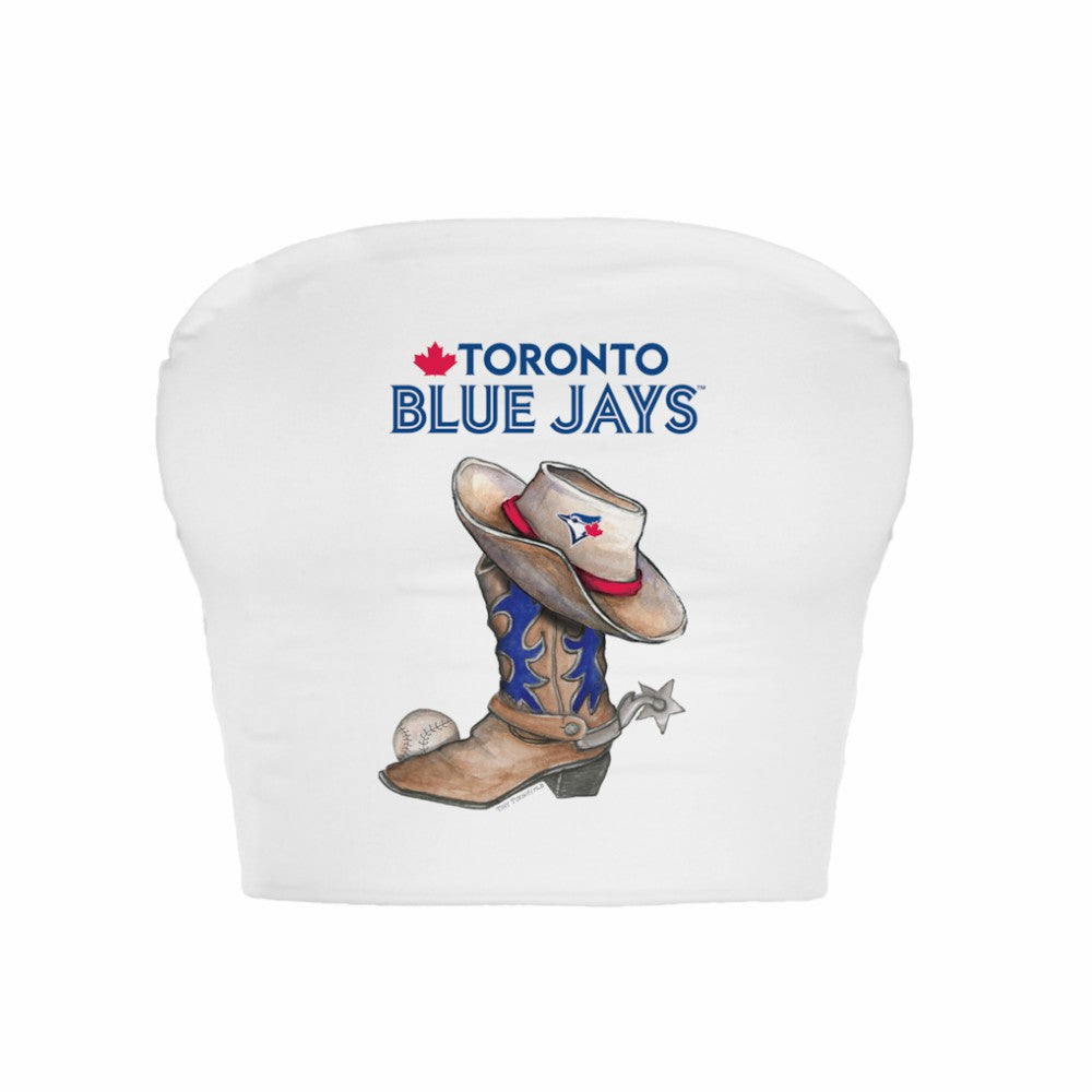 White Toronto Blue Jays Tiny Turnip Women's Cowboy Boot Crop Tube Top