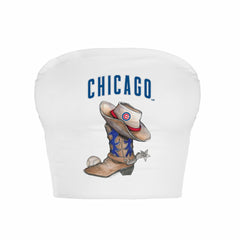 White Chicago Cubs Tiny Turnip Women's Cowboy Boot Crop Tube Top