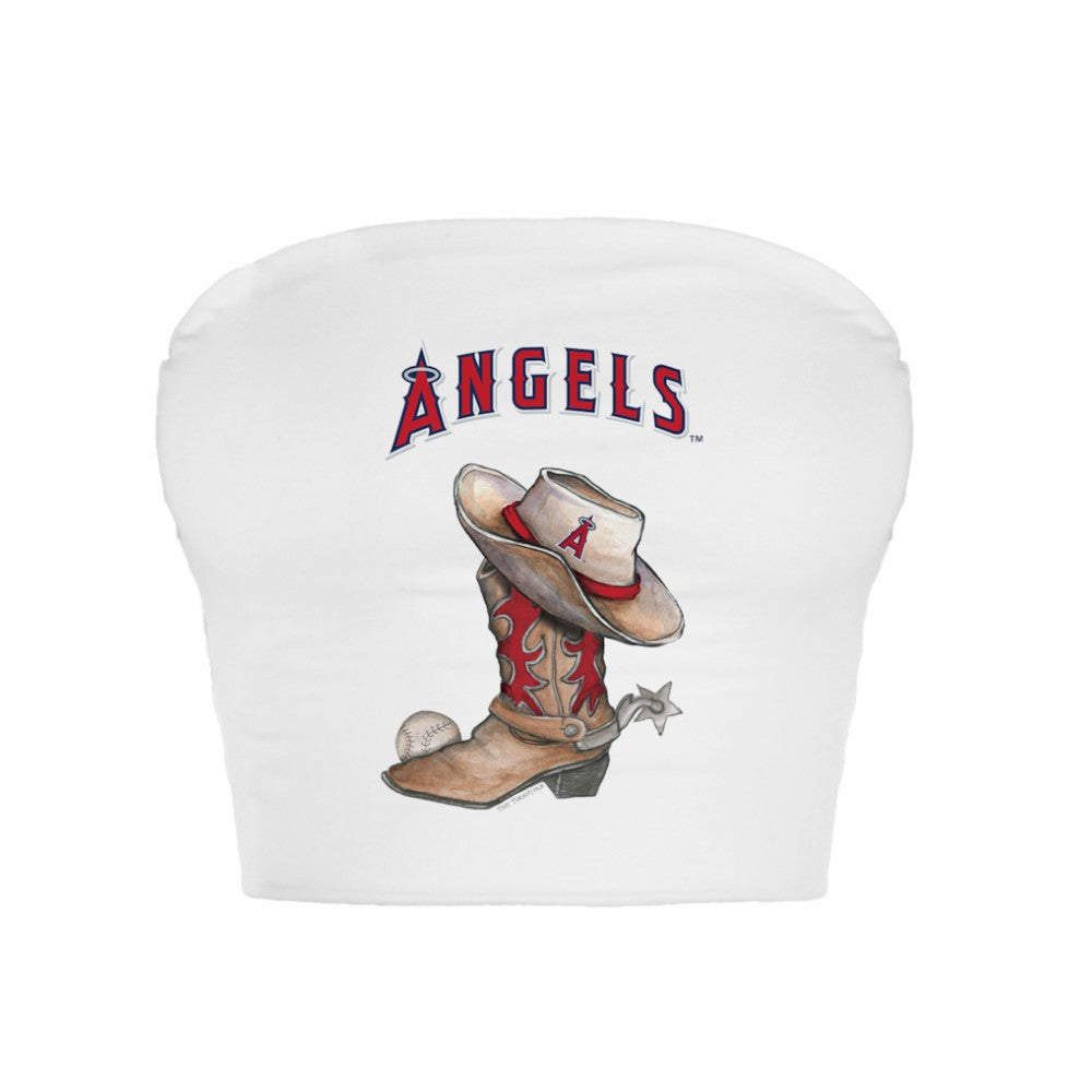 White Los Angeles Angels Tiny Turnip Women's Cowboy Boot Crop Tube Top