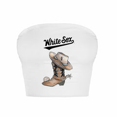 White Chicago White Sox Tiny Turnip Women's Cowboy Boot Crop Tube Top
