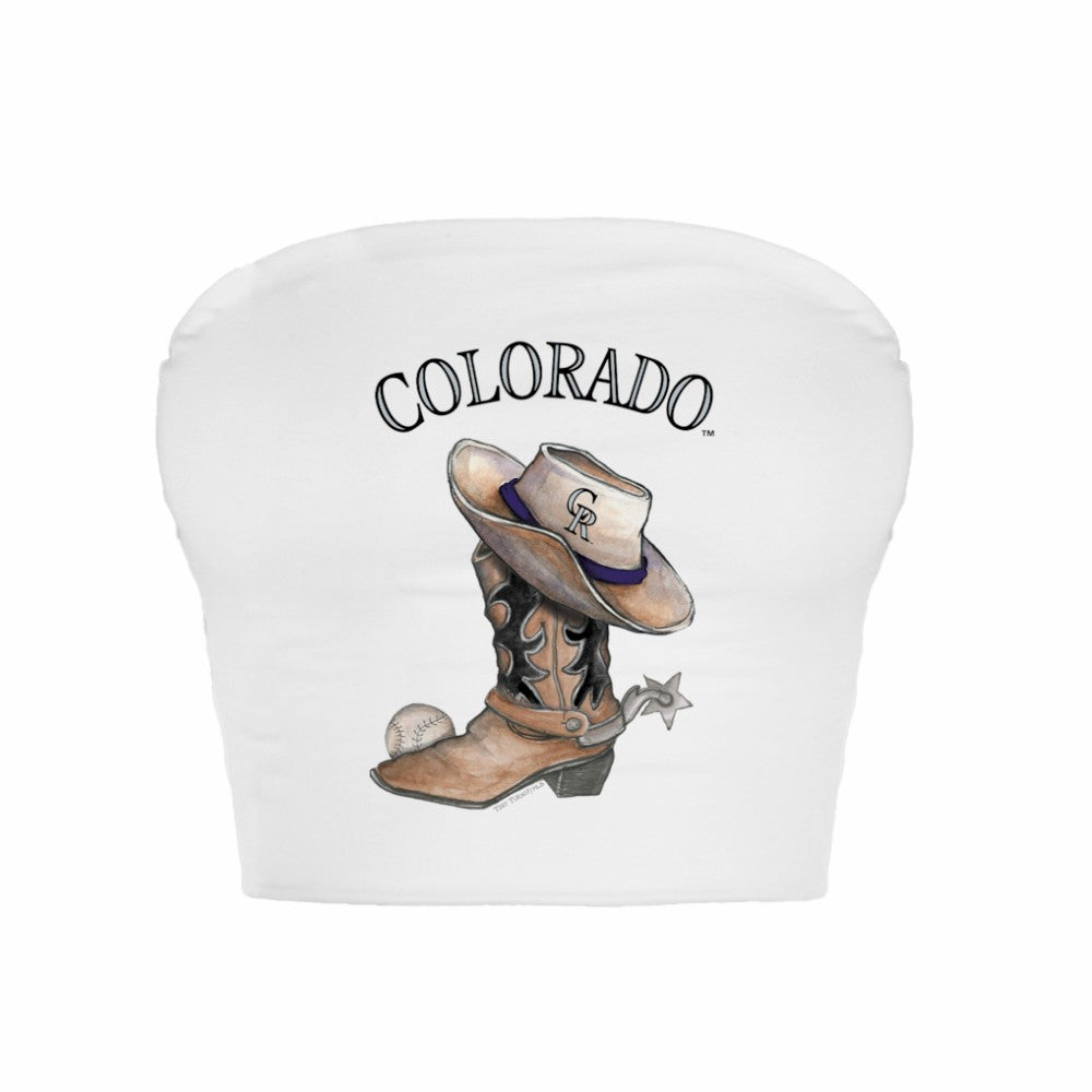 White Colorado Rockies Tiny Turnip Women's Cowboy Boot Crop Tube Top