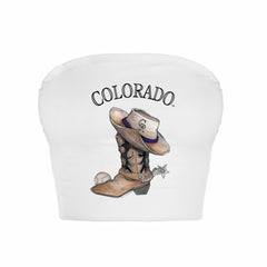 White Colorado Rockies Tiny Turnip Women's Cowboy Boot Crop Tube Top