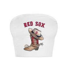 White Boston Red Sox Tiny Turnip Women's Cowboy Boot Crop Tube Top
