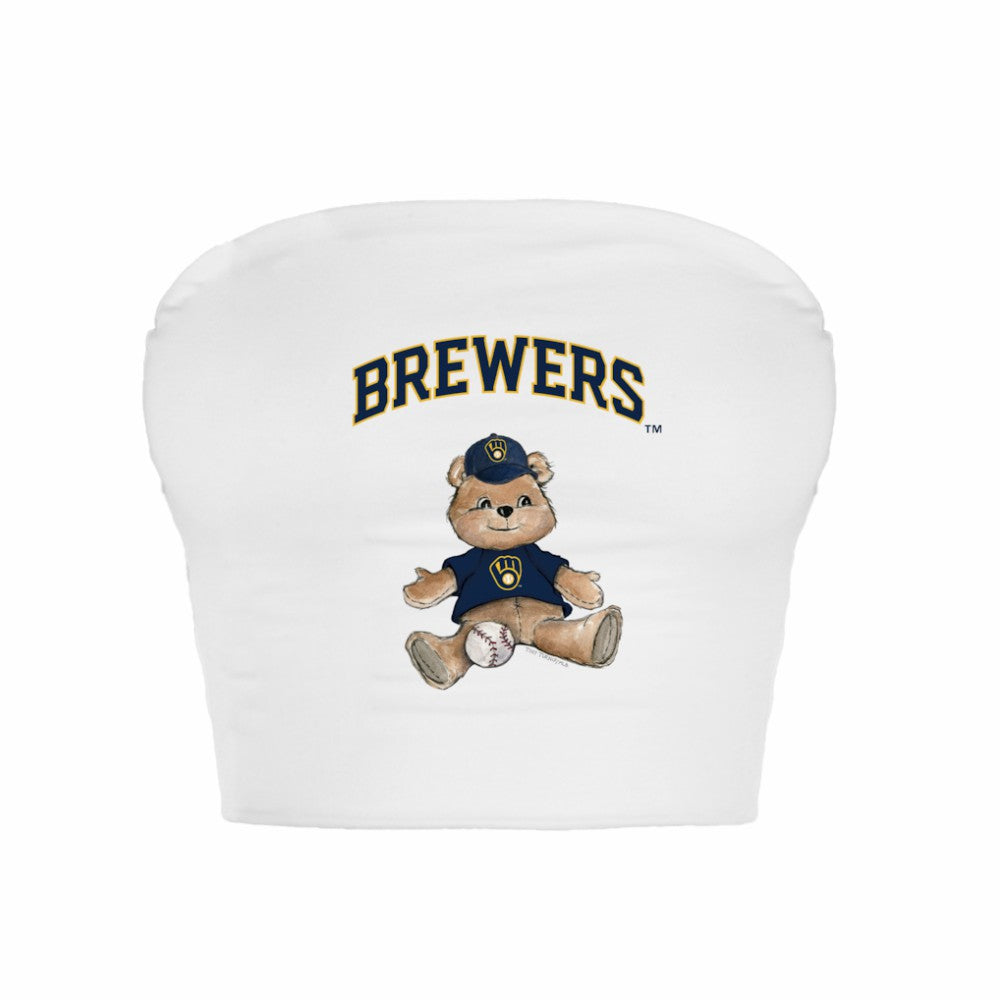 White Milwaukee Brewers Tiny Turnip Women's Teddy Bear Crop Tube Top