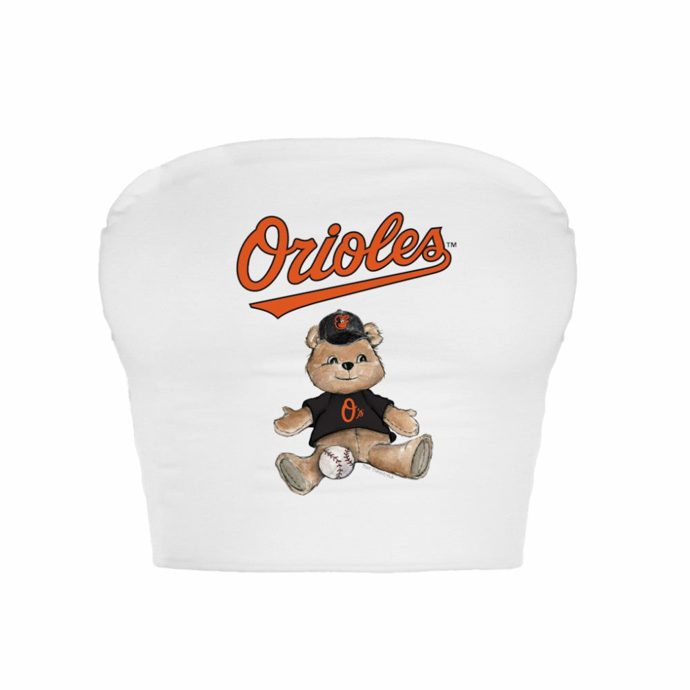 White Baltimore Orioles Tiny Turnip Women's Teddy Bear Crop Tube Top