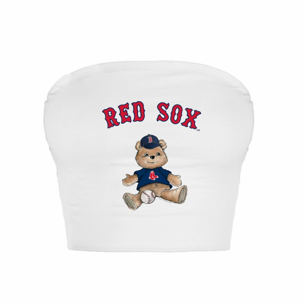 White Boston Red Sox Tiny Turnip Women's Teddy Bear Crop Tube Top