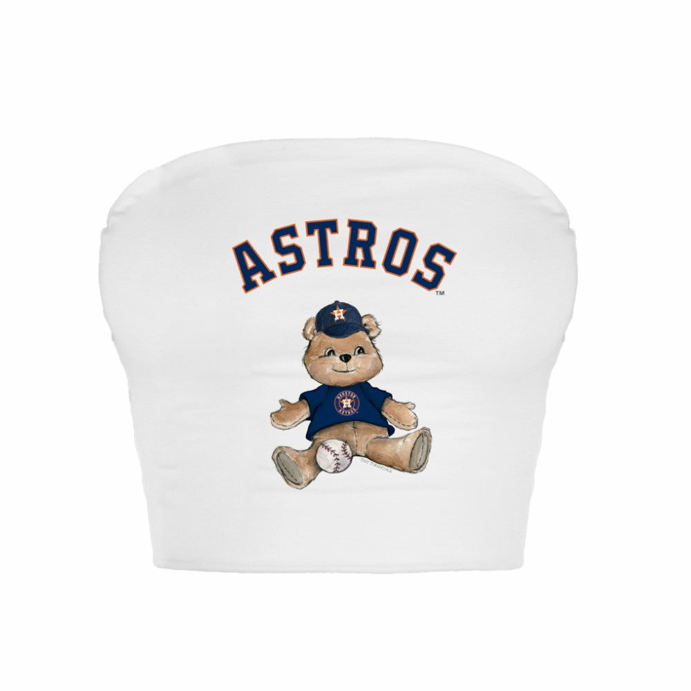 White Houston Astros Tiny Turnip Women's Teddy Bear Crop Tube Top
