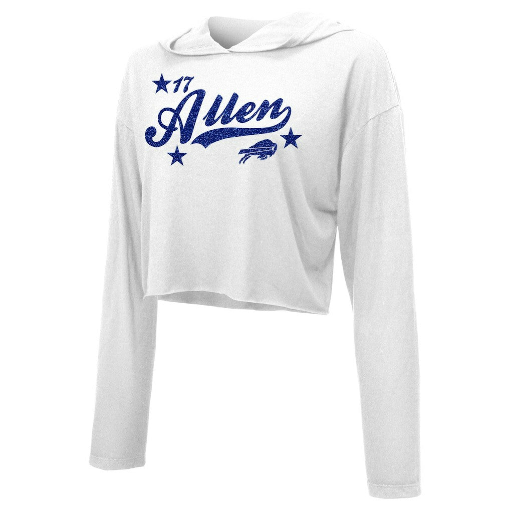 Josh Allen  Majestic Threads Women's Glitter Wordmark Hoodie - Buffalo Bills Hoodies
