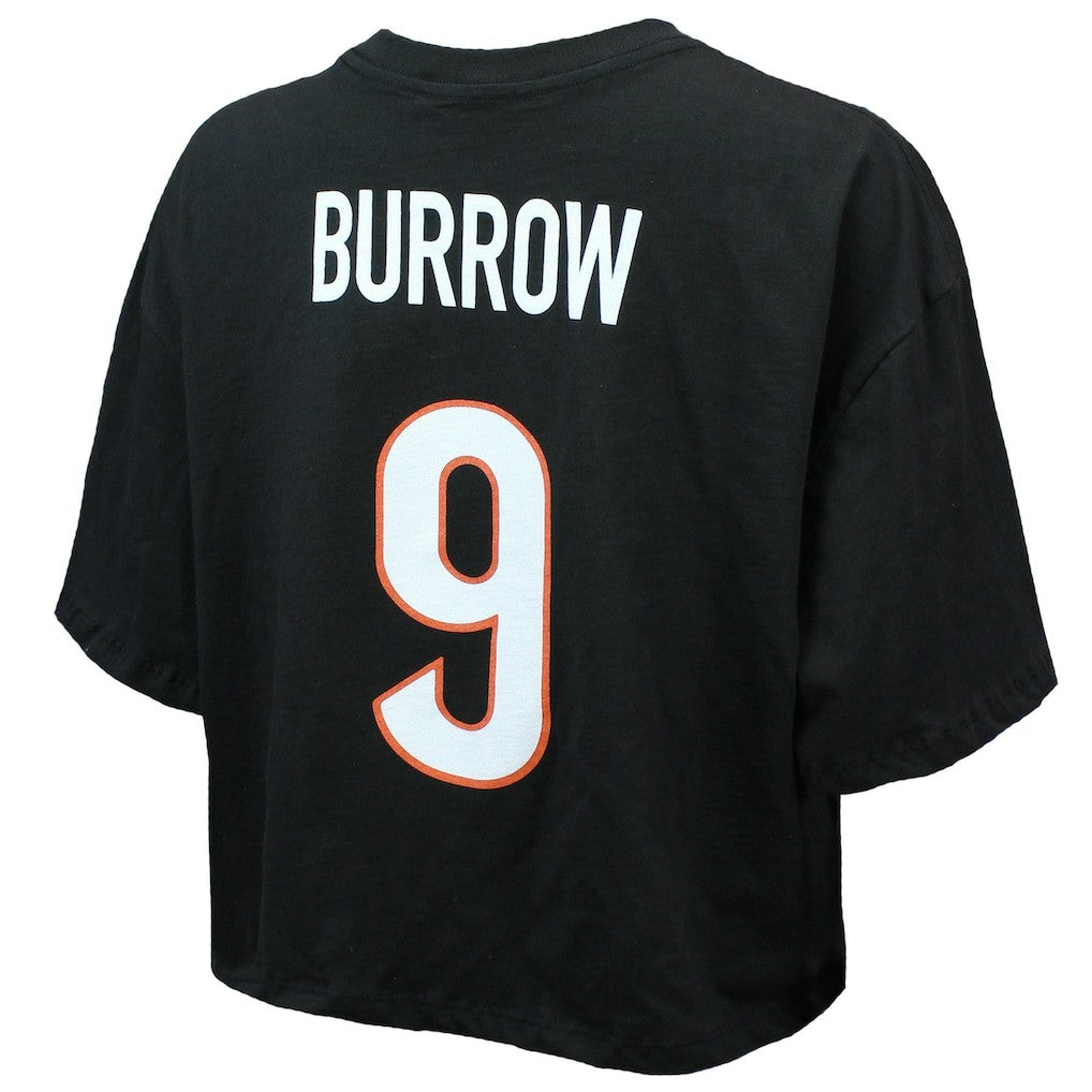 Joe Burrow  Majestic Threads Women's Swarovski Crystals Boxy Cropped Name & Number T-Shirt - Cincinnati Bengals T-shirts