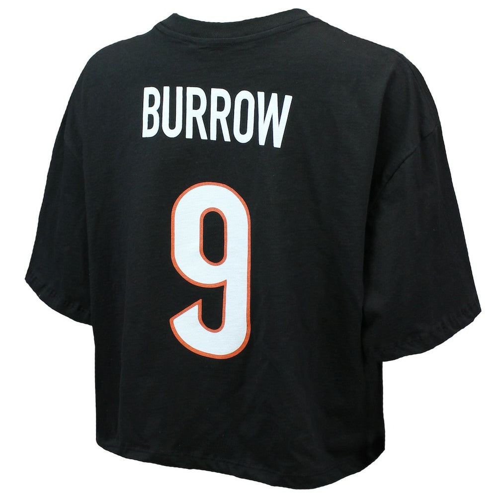 Joe Burrow  Majestic Threads Women's Swarovski Crystals Boxy Cropped Name & Number T-Shirt - Cincinnati Bengals T-shirts