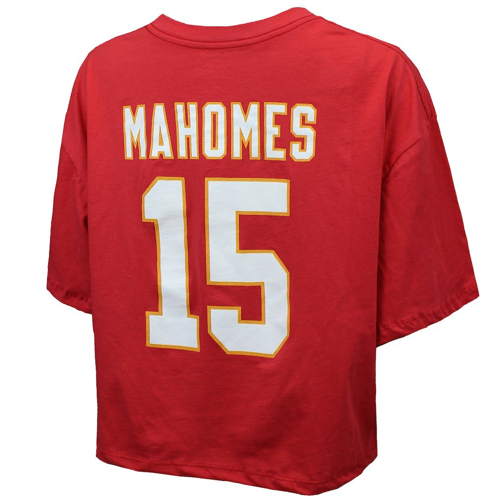 Patrick Mahomes  Majestic Threads Women's Swarovski Crystals Boxy Cropped Name & Number T-Shirt - Kansas City Chiefs T-shirts