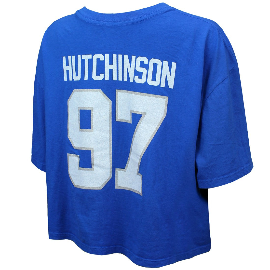 Aidan Hutchinson  Majestic Threads Women's Swarovski Crystals Boxy Cropped Name & Number T-Shirt - Detroit Lions T-shirts