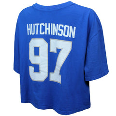 Aidan Hutchinson  Majestic Threads Women's Swarovski Crystals Boxy Cropped Name & Number T-Shirt - Detroit Lions T-shirts