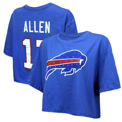 Josh Allen  Majestic Threads Women's Swarovski Crystals Boxy Cropped Name & Number T-Shirt - Buffalo Bills T-shirts